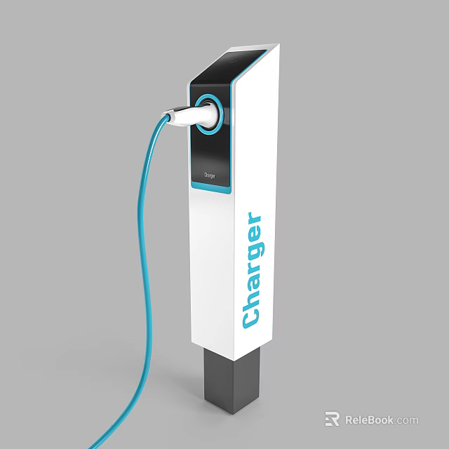 Modern Electric Vehicle Charger Station With White Body Blue Cable And Charging Port 3d model 
