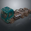 Green Worn Old Truck Chassis Featuring Multiple Wheels And Weathered Exterior
