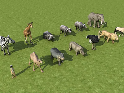 Reptiles Living in Natural Habitat on Green Grass with Various Wildlife Animals 3d model