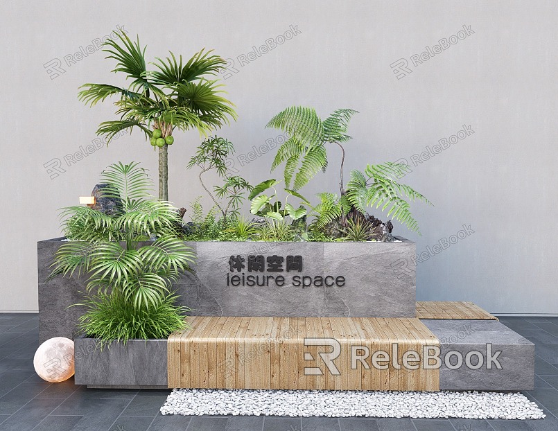 Landscape Flower Pond Seat Wood Stone Strip model