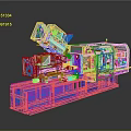 Industrial Machinery with Transparent Casing Blue Base and Internal Manufacturing Components
