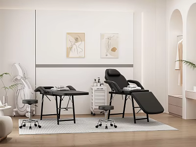 Massage Chair in Modern Interior Space with Ergonomic Design Side Table and Decorative Wall Art Plants 3d model