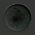 Bowl Shaped Ceramic Decorative Ornament Set With Green Wavy Pattern And Black Motifs