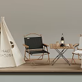 Camping Tent Setup With Folding Chairs Folding Table Lantern And Wooden Crate