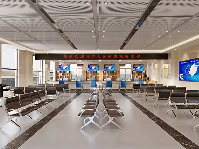 Modern Government Service Hall With Service Windows Seats And Bright Spacious Interior 3d model