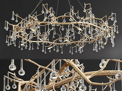 Elegant Modern Golden Branch Chandelier With Hanging Crystal Pendants Design 3d model