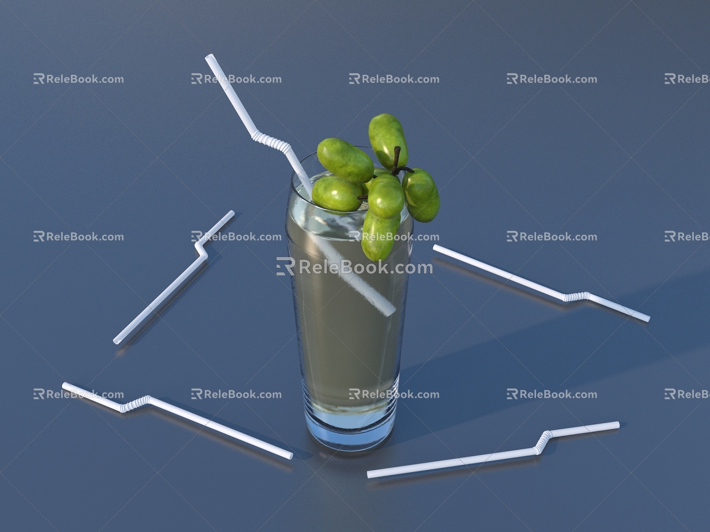 Juice Drink Glass Fruit Grape Straw Lifestyle Food 3d model