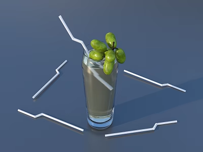 Juice Drink Glass Fruit Grape Straw Lifestyle Food 3d model