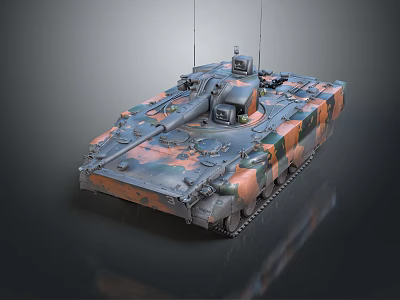 Modern Military Tank With Camouflage Paint Turret Antennas And Armored Tracks 3d model
