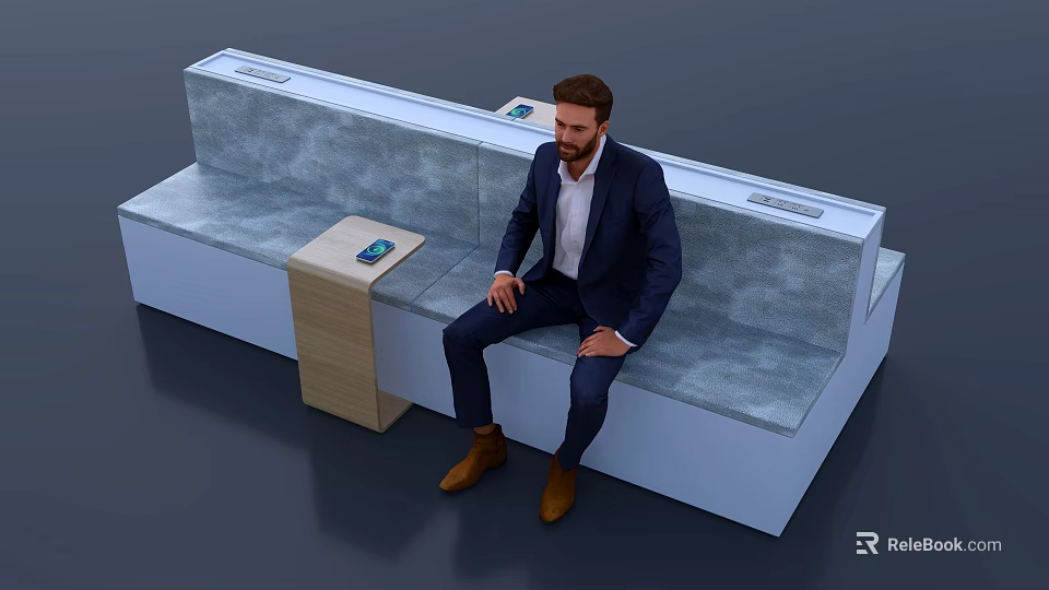 Modern Public Chair With Comfortable Seating And Side Table For Urban Spaces 3d model 