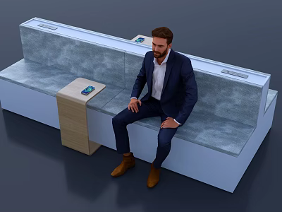 Modern Public Chair With Comfortable Seating And Side Table For Urban Spaces 3d model
