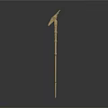 Golden Scepter With Bird Head Decoration And Slender Shaft On Dark Background With Reflection