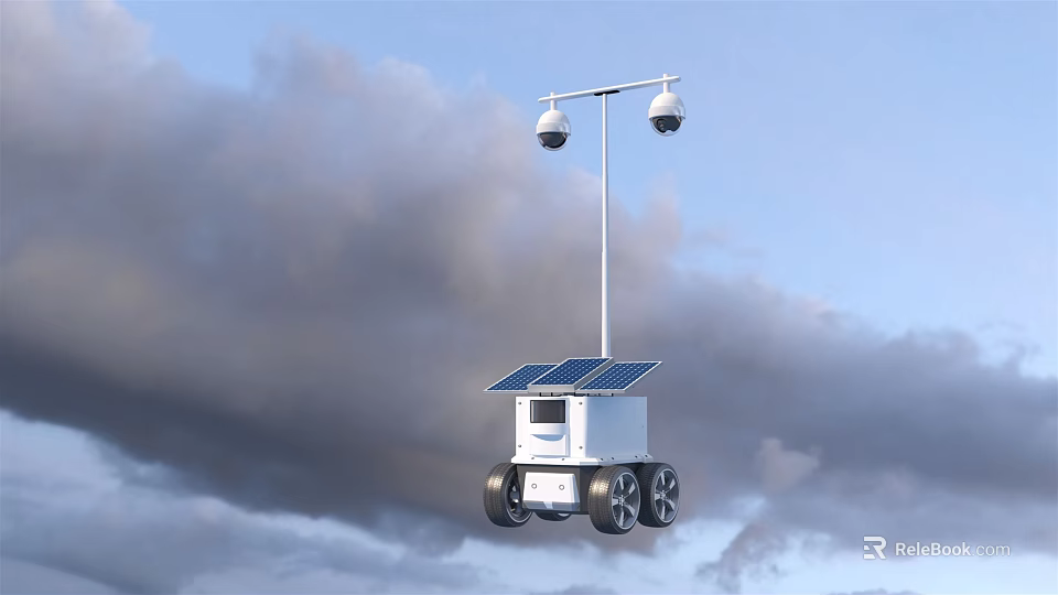 Projection Monitoring System with Solar Panel Two Cameras and Mobile Wheeled Unit 3d model 