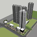 Modern High Rise Residential Buildings With Commercial Podium And Greenery