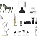 Stylish Decorative Ornament Collection With Horses Lamp Sculpture Wine Glasses And Home Figurines