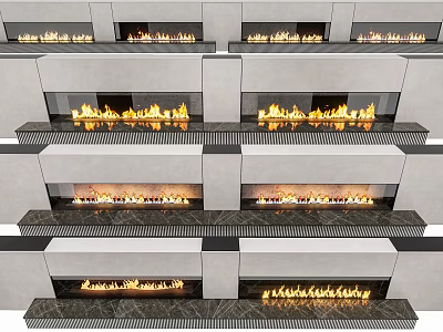 Modern Stone Fireplace Designs With Realistic Flames And Sleek Contemporary Interiors 3d model
