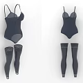 Women's Dark Bodysuit With Thin Straps And High Waist Lace Trim Stockings