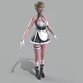 Woman With Green Hair Wearing Maid Outfit White Gloves And Black Boots