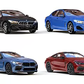 Stylish Sports Cars in Black Blue and Red Colors on White Background