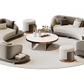 Modern Circular Living Room Sofa and Coffee Table Set with Curved Design and Ottoman Stool