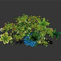 Cartoon Scene With Lush Green Leaves Yellow Flowers And Blue Decorative Base