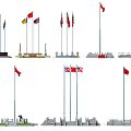 National Flags In Various Outdoor Display Scenes With Multiple Flagpoles And Platforms