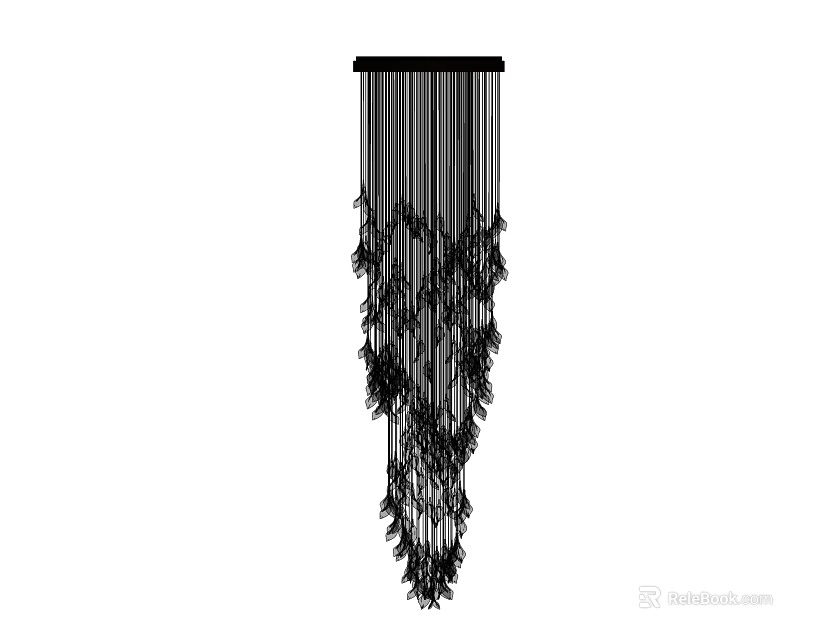 Black Modern Chandelier With Hanging Strip Ornaments And Feather Like Design For Artistic Interior 3d model 