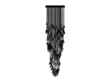 Black Modern Chandelier With Hanging Strip Ornaments And Feather Like Design For Artistic Interior 3d model