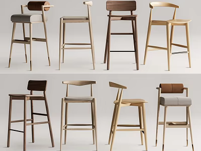 Various Modern Bar Stools With Wooden Frames Different Upholstered Seats And Stylish Designs 3d model