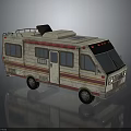 Vintage Recreational Vehicle With Roof Rack Sunroof Windows Door And Striped Design