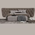 Elegant Double Bed With Tufted Headboard Decorative Pillows And Bed Bench With Throw Blanket 3d model