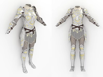 Elaborate Silver And Gold Accented Armor With Armored Sleeves And Leg Protection 3d model