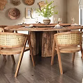 Natural Style Dining Room Interior With Wooden Ceiling Rattan Pendant Lights And Rattan Chairs