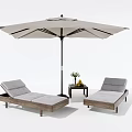 Outdoor Sun Loungers With Umbrella Side Table Flowers And Fruit