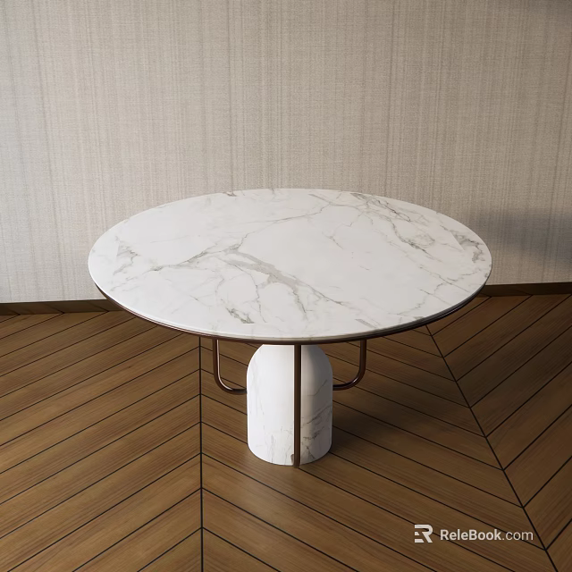 White Round Marble Top Coffee Table With Metal Base On Wooden Floor 3d model 