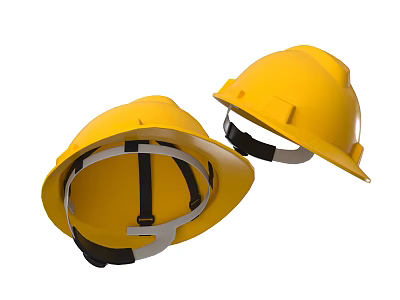 Two Yellow Hard Hats With Inner Straps And Adjustable Headbands 3d model