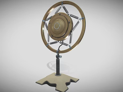 Vintage Microphone With Circular Wooden Frame And Metal Stand Base Design 3d model