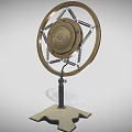 Vintage Microphone With Circular Wooden Frame And Metal Stand Base Design