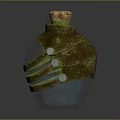 Vintage Handcrafted Household Bottle Featuring Green Mossy Cover Metal Strips And Round Metal Pieces