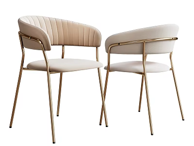 Modern Elegant Dining Chairs With Beige White Upholstery And Gold Metal Legs 3d model