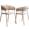 Modern Elegant Dining Chairs With Beige White Upholstery And Gold Metal Legs