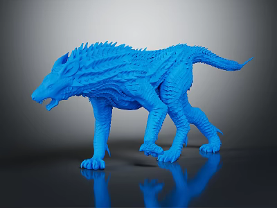 Blue Wolf Like Creature 3D Rendered Model With Spiked Fur And Detailed Design 3d model