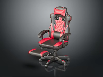 Modern Ergonomic Gaming Chair With Black Red Cushioned Design And Reclining Footrest 3d model