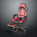Modern Ergonomic Gaming Chair With Black Red Cushioned Design And Reclining Footrest