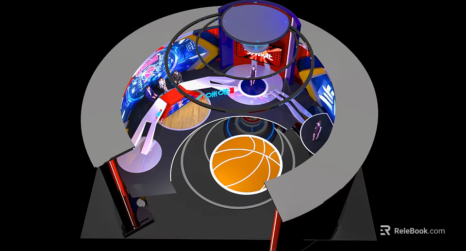 Interactive Basketball Themed Play Area With Circular Structure And Colorful 3D Design Elements 3d model