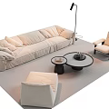 Light Beige Fabric Sofa and Coffee Table Set with Armchairs Floor Lamp and Cozy Rug