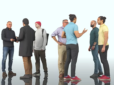 Diverse Group of Men Standing Together and Interacting in Casual Clothing 3d model
