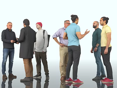 Diverse Group of Men Standing Together and Interacting in Casual Clothing 3d model