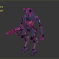 Standing Blue Mechanical Robot With Sci fi Weapon And Armor Design