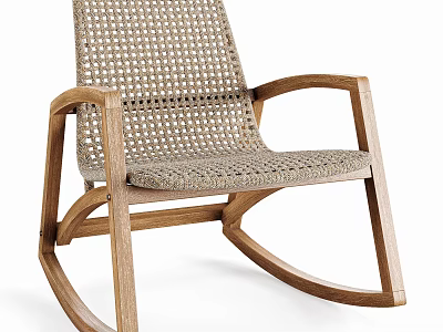 Comfortable Leisure Rocking Chair With Wooden Frame And Woven Seat Back Design 3d model